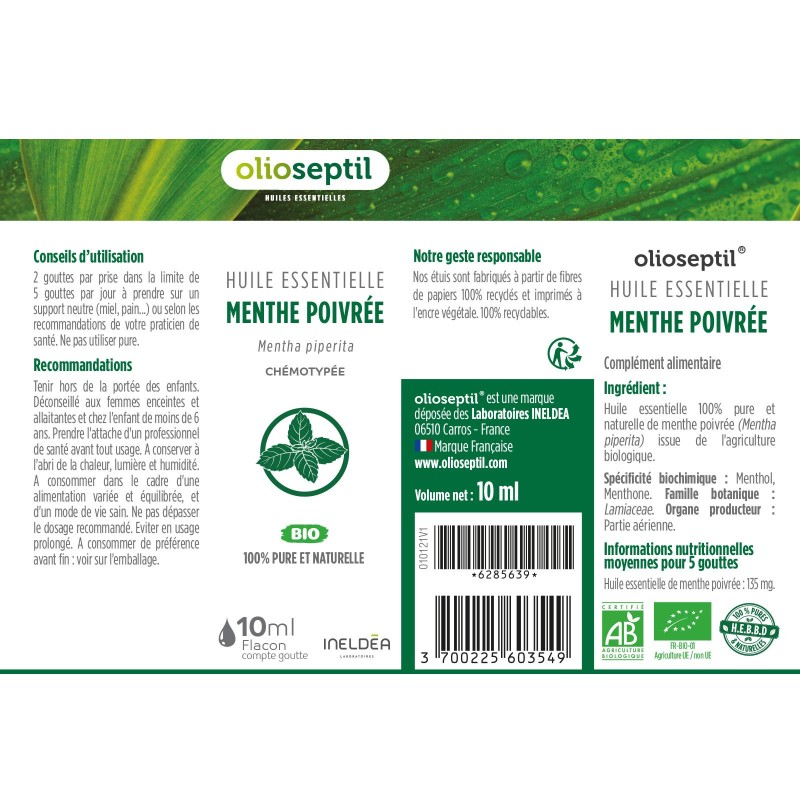 OLIOSEPTIL® HUILE ESSENTIELLE MENTHE POIVRÉE OLIOSEPTIL® HUILE ESSENTIELLE MENTHE POIVRÉE